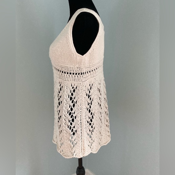 Rico Foundation Crocheted Boho Vintage V-Neck Sweater Top Beige Small Y2K - Picture 5 of 12